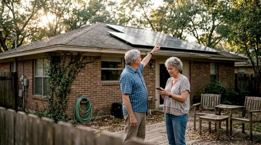 San Antonio homeowners check rooftop solar panels