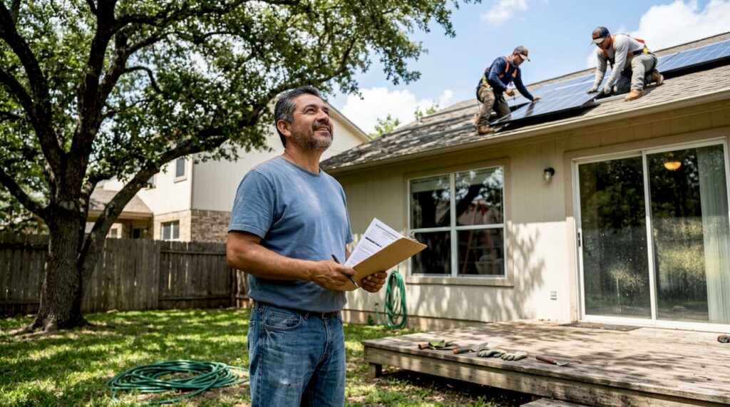 San Antonio homeowner observes rooftop solar install