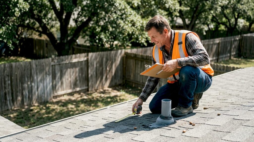 Inspector examining San Antonio home roof