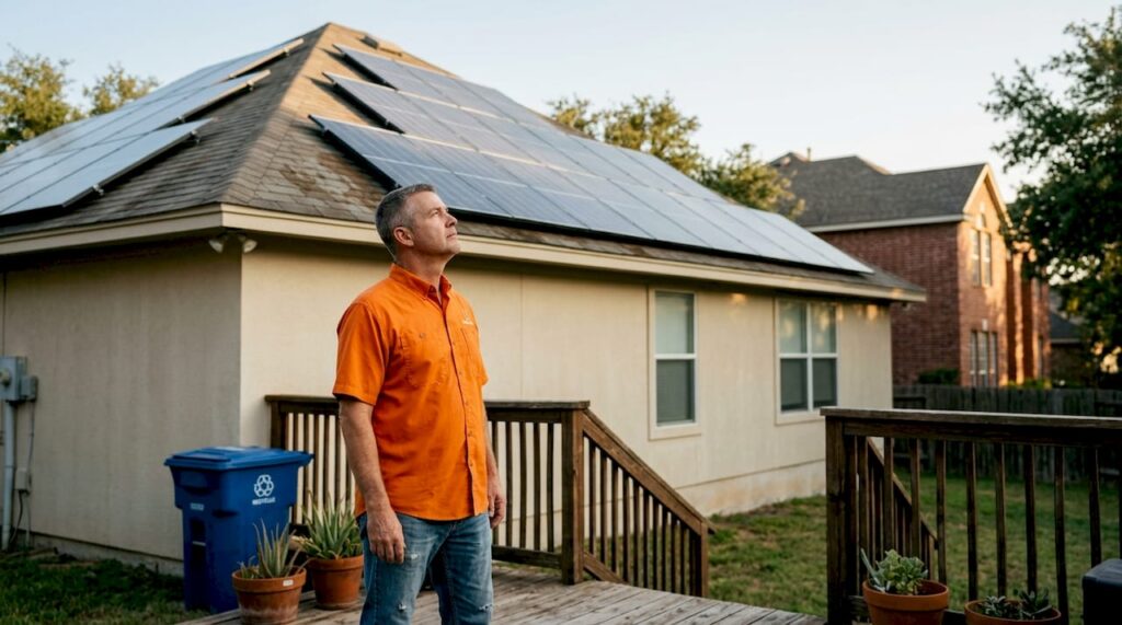 Homeowner viewing San Antonio solar panels