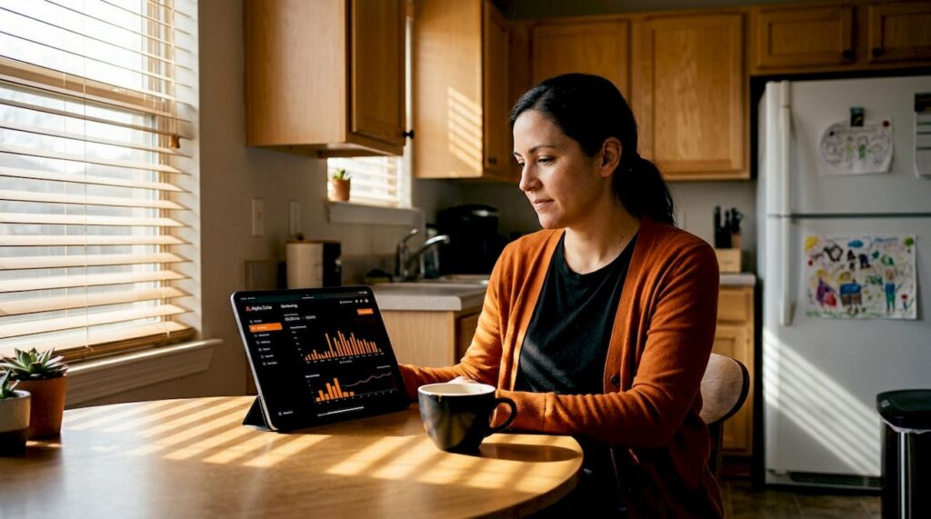 Homeowner checking solar system performance on tablet