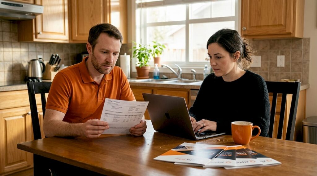 Homeowners reviewing solar options at kitchen table