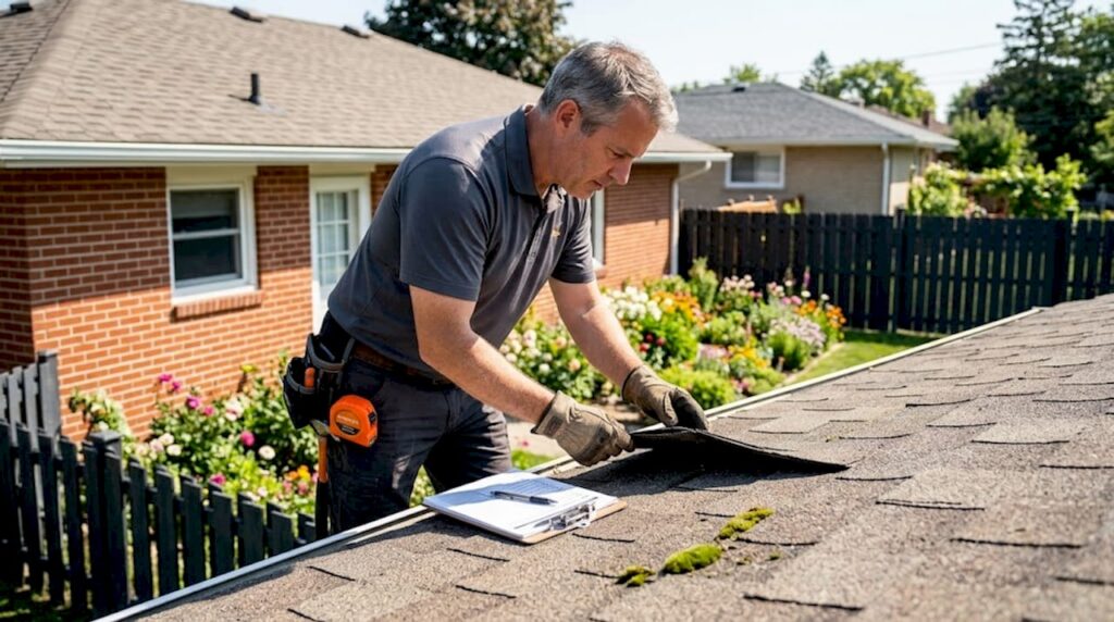 Inspector checking roof before solar installation