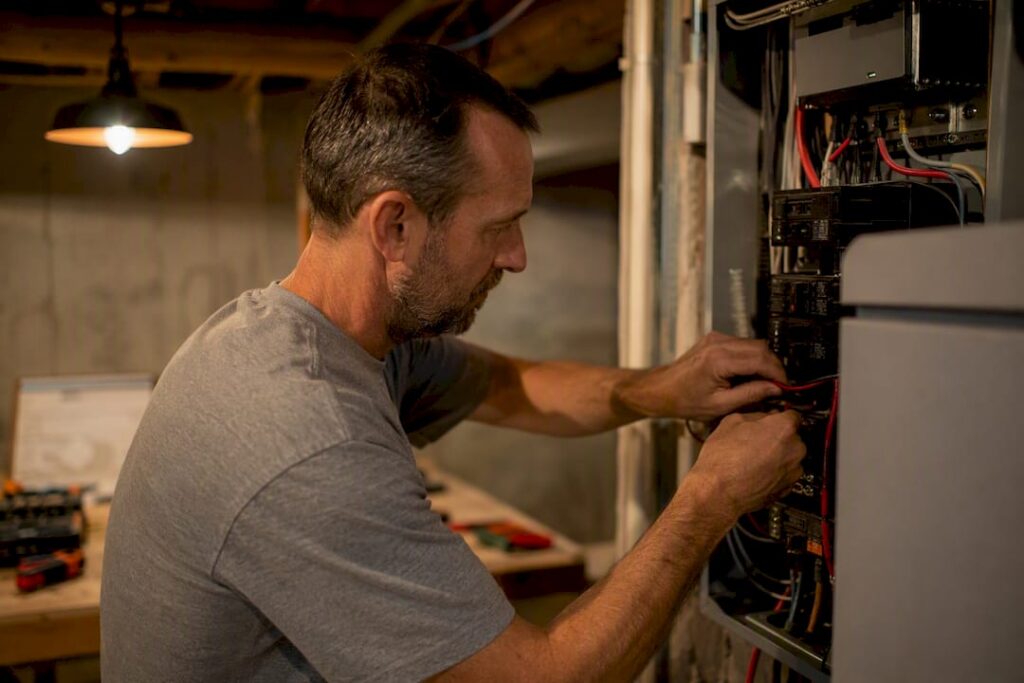 Electrician wiring home medical backup system
