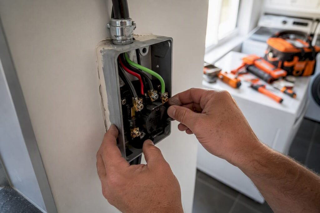 Electrician wiring EV charger receptacle