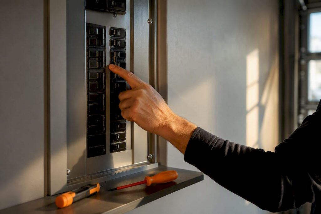 Electrician reviewing residential backup circuits