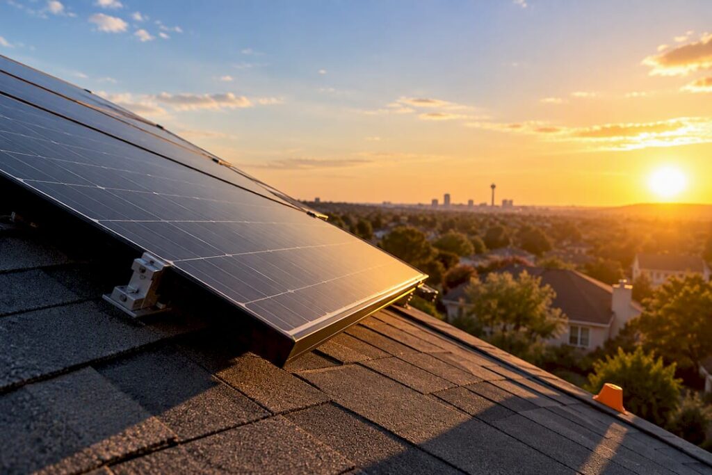 Anonymous rooftop solar modules in San Antonio sunlight