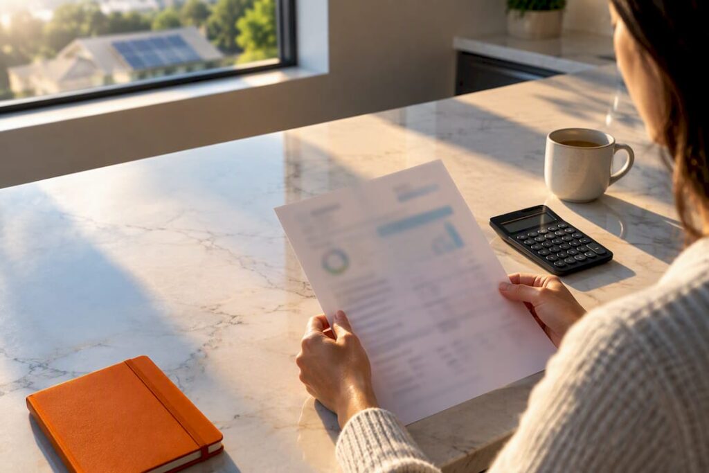 Homeowner reviewing solar utility bill