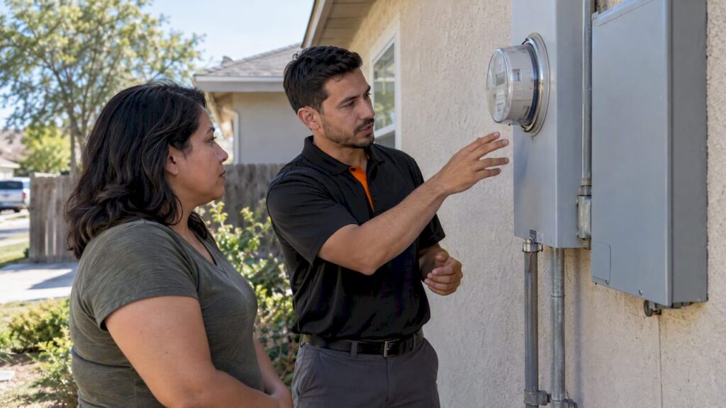 Solar advisor reviewing CPS rebate eligibility at home
