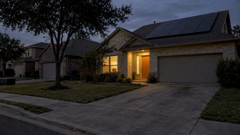 Solar home lit during a neighborhood outage