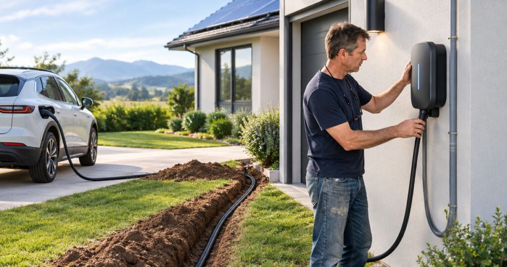 EV charger installation cost: long cable runs and trenching