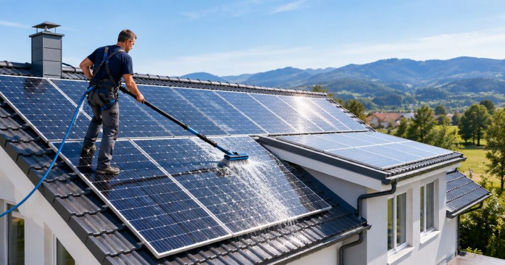 Solar panel cleaning in San Antonio: hard water spot removal